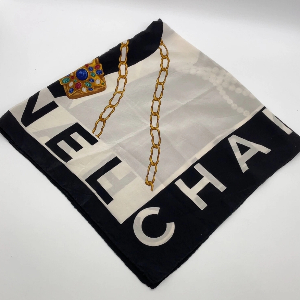 Authentic Chanel Coco Mark Dot Mademoiselle Black/White Silk Scarf - Picture 11 of 13